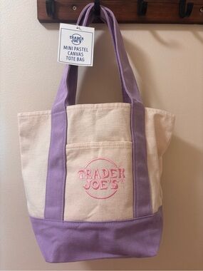 Trader Joe's Mini Canvas Tote in Lavender and Cream